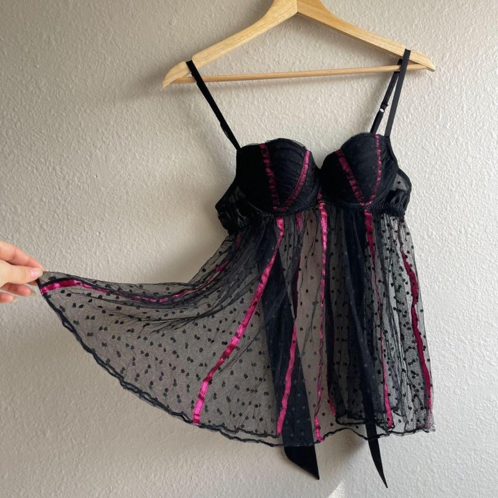 Victoria's Secret Black and Pink Sheer Chemise
